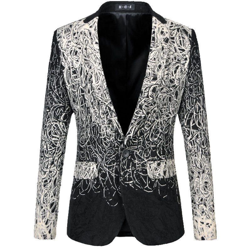 

Wholesale- Blazer Men 2017 New Arrival Hook Line Mens Suit Jacket Brand Slim Fit Wedding Tuxedos Blazer Homme Men Stage Costumes for Singer, 205f69