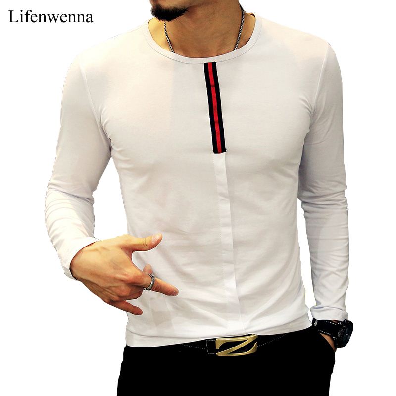 Hot 2017 New Fashion Men's T Shirt Autumn Menswear Stripe Undershirt Men Slim Fit O Neck Long Sleeve Mens Casual T Shirt 5XL