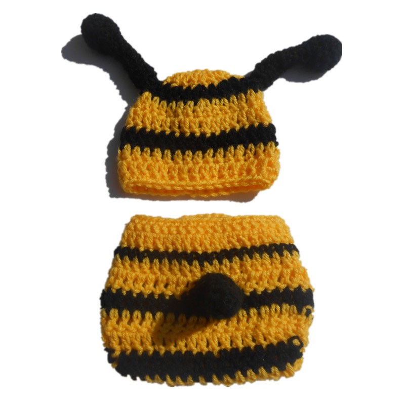 

Adorable Cute Little Bee Newborn Outfits,Handmade Knit Crochet Baby Boy Girl Bumble Hat and Diaper Cover Set,Infant Photography Props, White