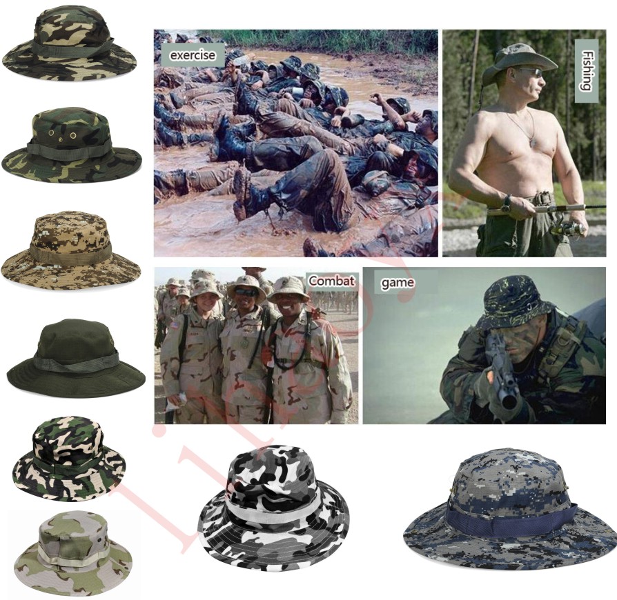 

hot sale Cotton bucket hat for men Fashion Military Camouflage Camo Fisherman Hats With Wide Brim Sun Fishing Bucket Hat Camping Hunting Hat, Blue;gray