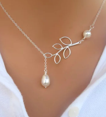 

Wholesale-Wholesale Fashion silver plated Simple lucky leaf leaves Shaped Collar Statement pendant Necklace for Women Jewelry