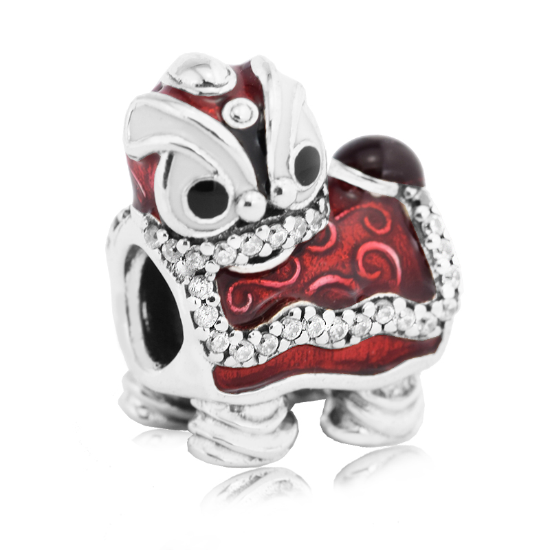Pandulaso Chinese Lion Dance Silver Charm Lion beads Fits Pandora chain Bracelet sterling silver jewelry making charms for woman DIY beads-image-401368032