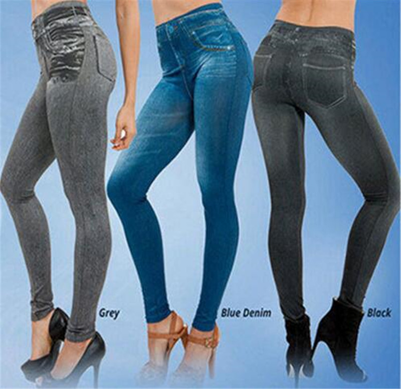 

Wholesale- high quality skinny pants women' legging blue black grey imitation jean female warm jeggings with 2 real pockets Pencil pants, Gray