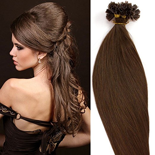 

200 Strands 14''-26'' Pre Bonded Keratin Nail U Tip Remy Human Hair Extensions Silky Straight (0.5g/s) 100g #4 Medium Brown