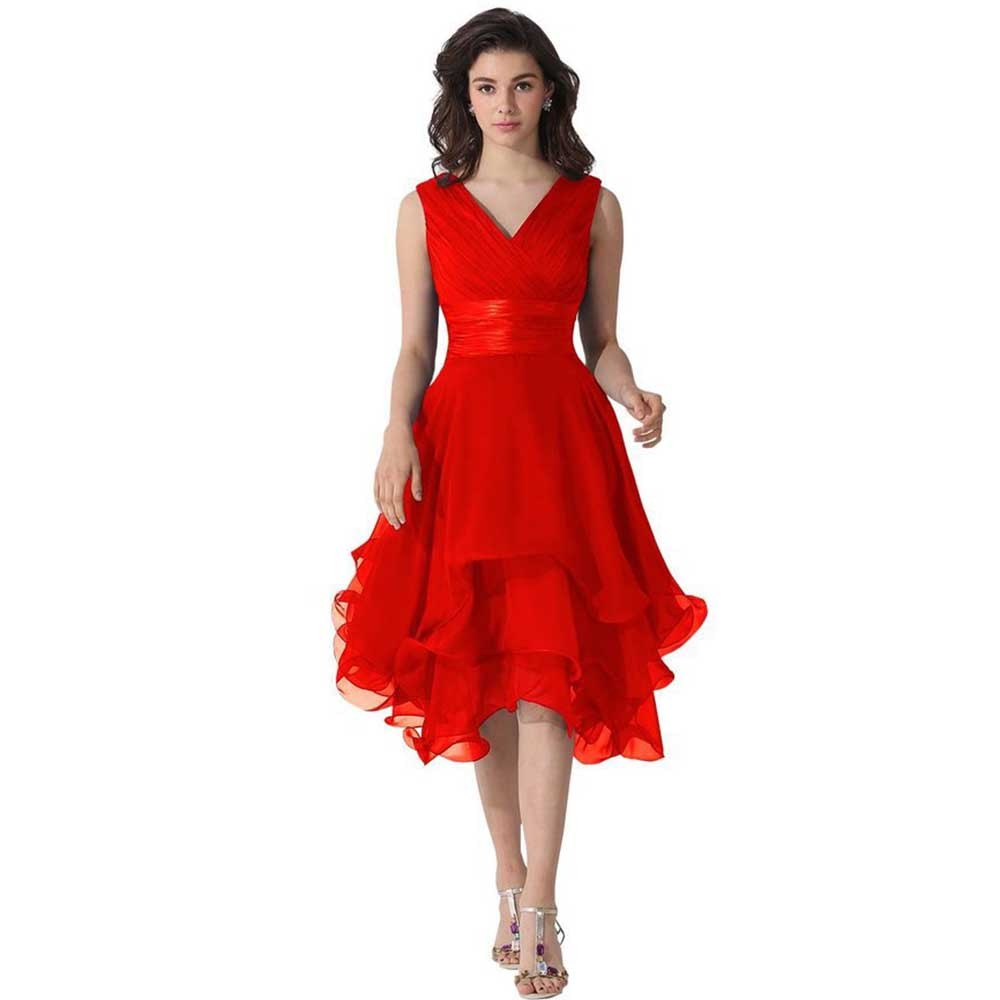 

Asymmetrical V-neck Ruffles Short Bridesmaid Dresses Chiffon 2017 New Design Elegant Wedding Party Dress Formal Prom Dresses robe de soiree