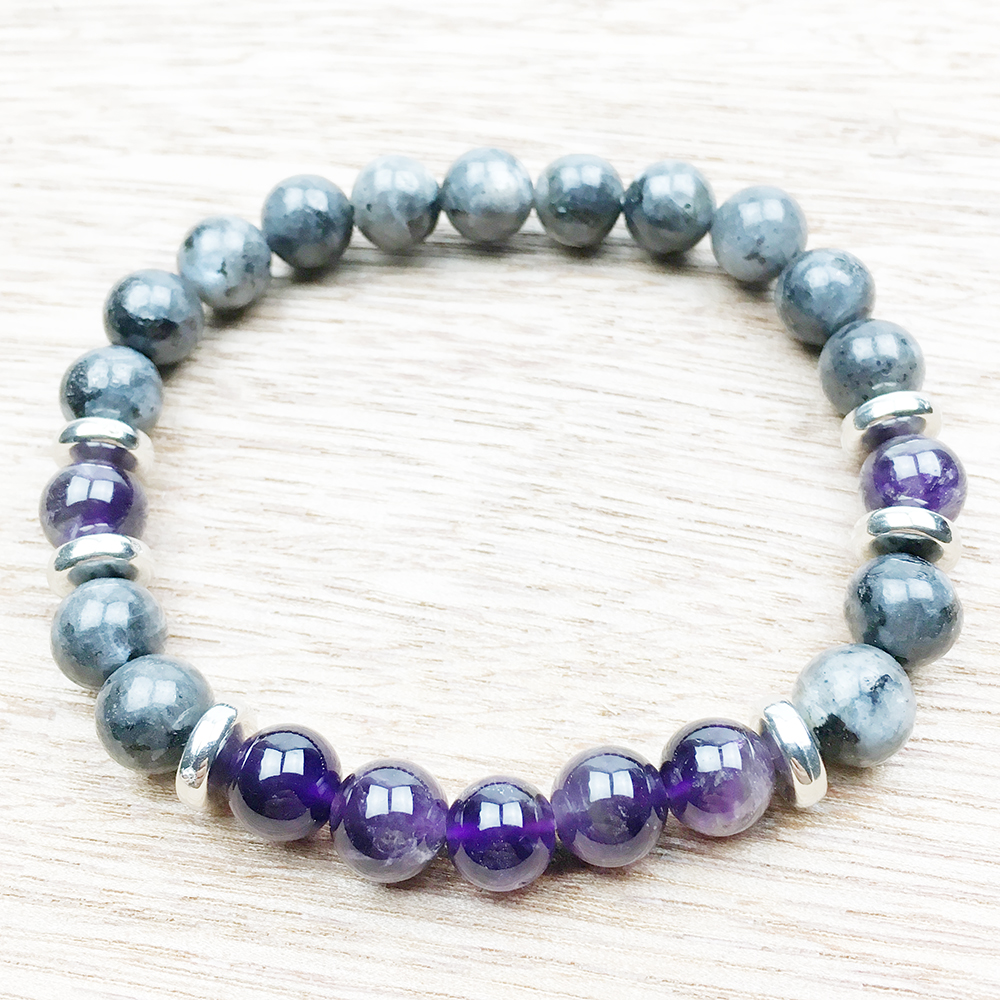 

SN1023 Men Bracelet Amethyst Black Labradorite Boho Bracelet Healing Jewelry Nature Yoga Wrist Mala Beads Bracelet Free Shipping