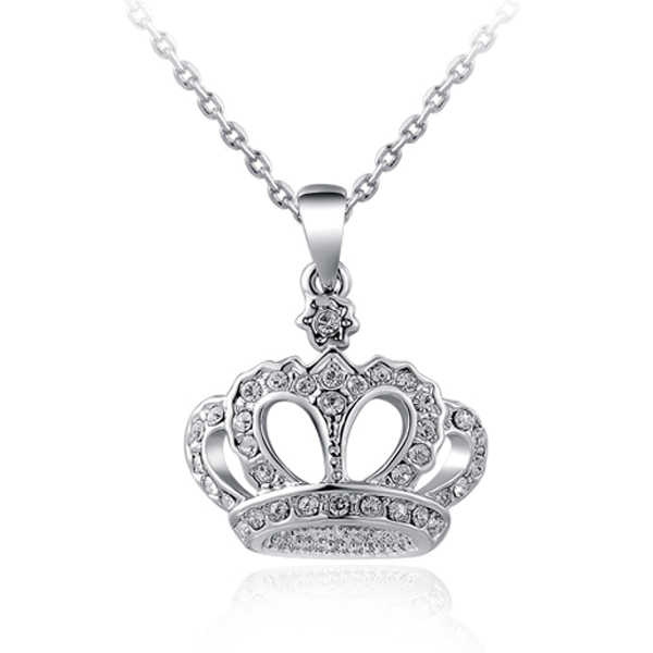 Wholesale-Top Quality Crown Necklace Rhinestone Crystal Silver Gold Plated Pendant Necklaces Classic Chokers Necklace Jewelry For Women
