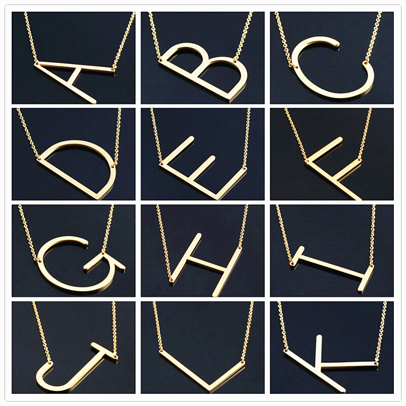 

Women Fashion Sideways Personalized A-Z Letter Name Initial Gold Silver Plated Stainless Steel Necklace Pendant For Women Best Gift