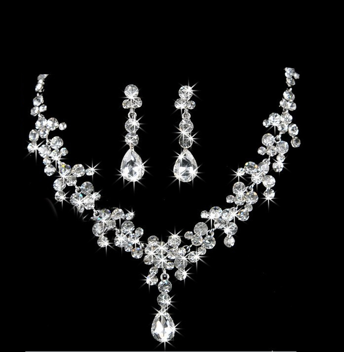 

Elegant Bridal Wedding Jewelry Set Waterdrop Women Girls Prom Rhinestone Crystal Necklace and Earring Set for Party, White