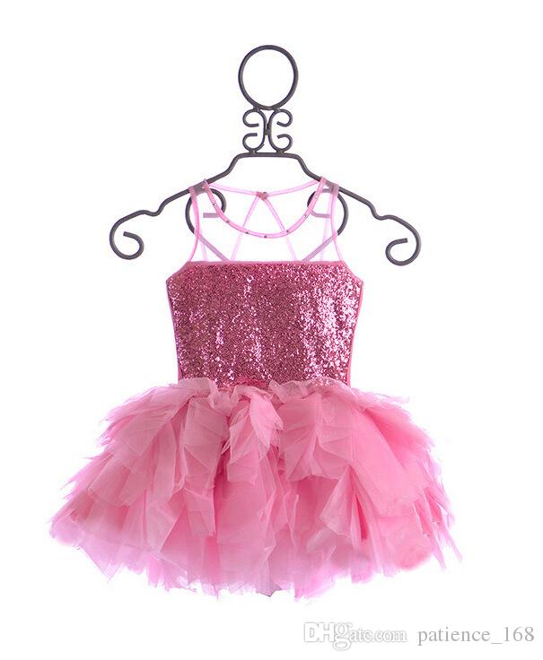

2017 European & American Style Hot sell summer Lovely princess dress suspenders sequins girls Dress Cotton Blends elegant tutu dress, Pink