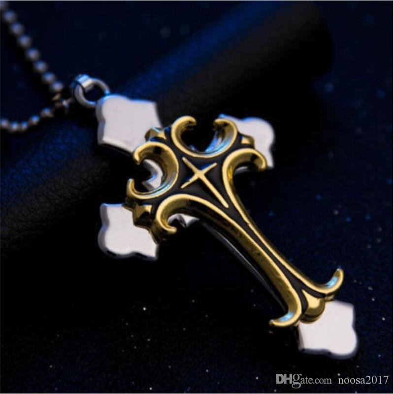 

Charm necklaces 5 color fashion unisex stainless steel cross necklace pendant with leather rope Fine Jewelry gift for lover