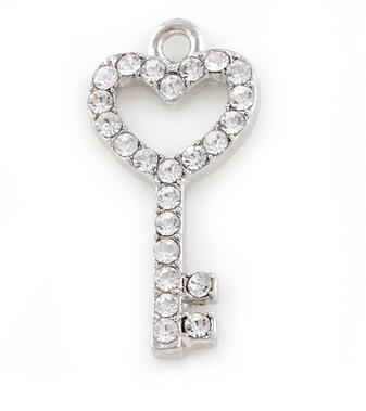 

Wholesale 20pcs/lot rhinestones key Dangle Charms Pendant with Lobster clasp fit for Floating Locket Jewelry Making, Bronze;silver