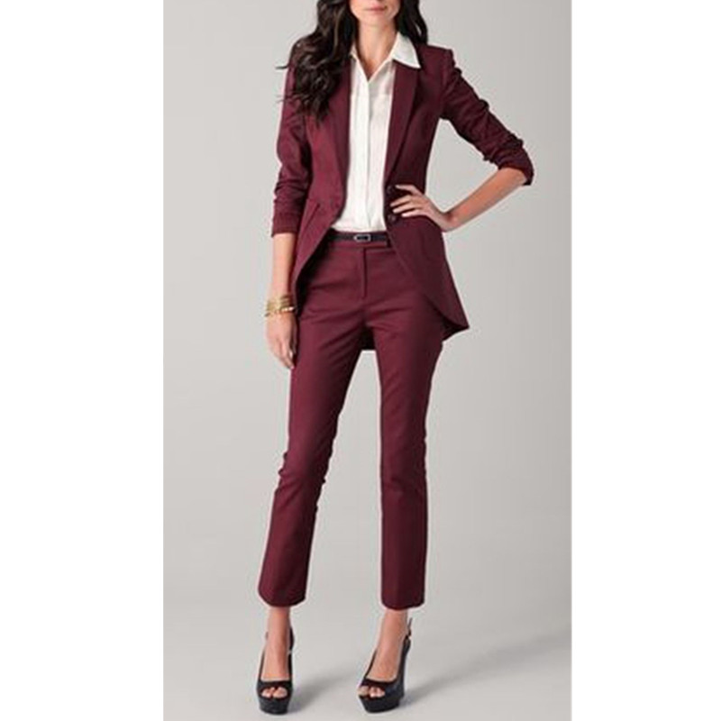 

Burgundy Women Ladies Custom Made Business Office Tuxedos Formal Work Wear Suits 2 pieces (jacket + pants) made to order, Gray
