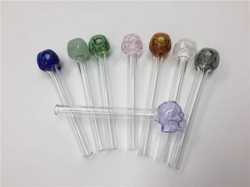 Cheap Colorful Great Pyrex 5.5''skull Glass Oil Burner Pipe Thick color Glass for oil rigs glass water pipe free shipping-image-404800979
