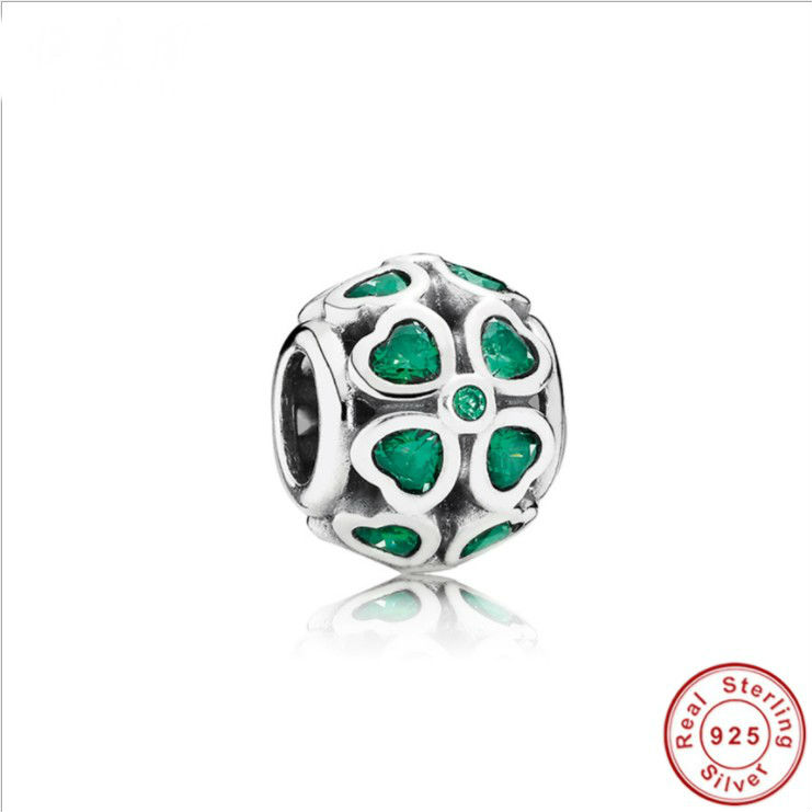 100% 925 sterling silver suitable for original Pandora bracelet CZ lucky four clover charm beads Ms. DIY jewelry accessories