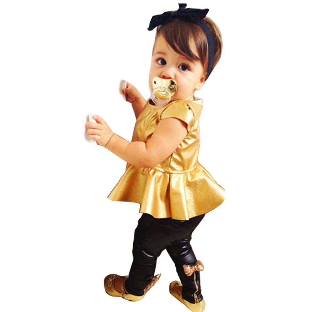 

Wholesale- Children Girls Kids Clothing Clothes Sets Suits 2 Pcs Short Sleeve Golden Horn Unlined Upper Garment of Leisure Suit 66, Gold