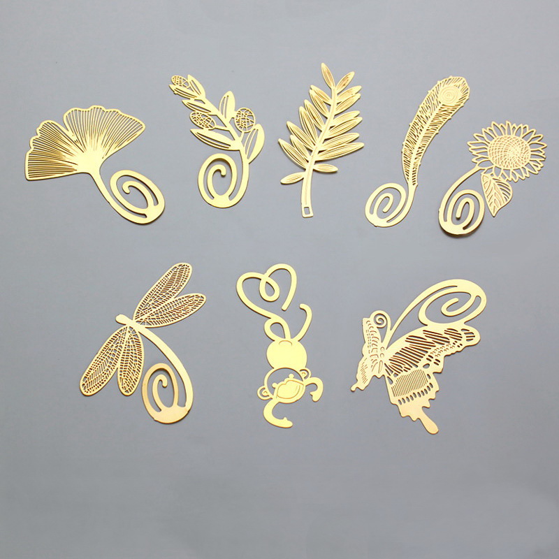 

Wedding Favor Gold Bookmarks Feather Olive Ginkgo Wheat Sunflower Dragonfly Monkey Metal Chinese Style Creative Bookmarks