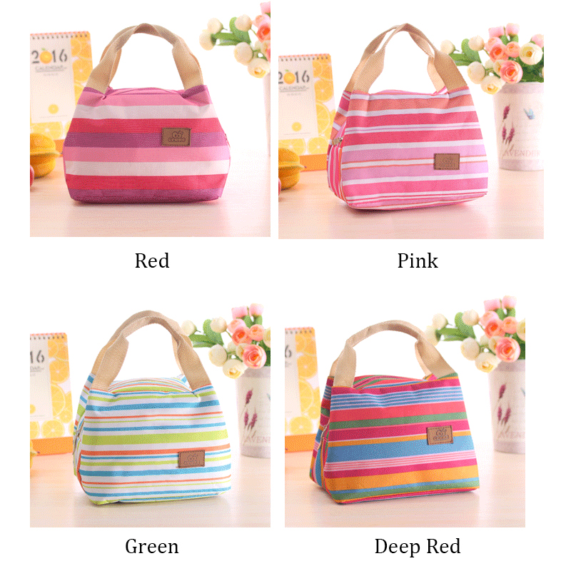 

Lunch Totes Bag Thermal Insulated Portable Cool Canvas Stripe Carry Case Picnic high quality 010232