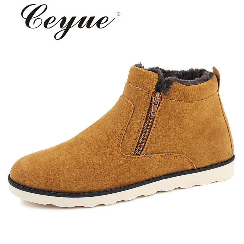 Wholesale- Men Casual High Top Suede Boots Winter Short Plush Warm Snow Boots For Men Fashion Zippers Platform Ankle Boots Large Size 45-47