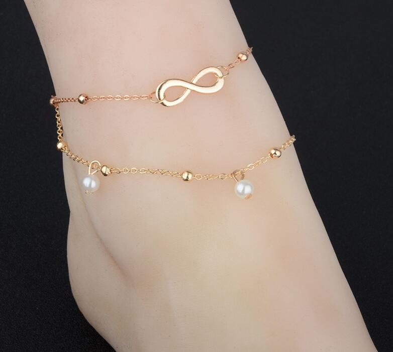 

High quality Lady Double Plated Chain Ankle Anklet Bracelet Sexy Barefoot Sandal Beach Foot Jewelry