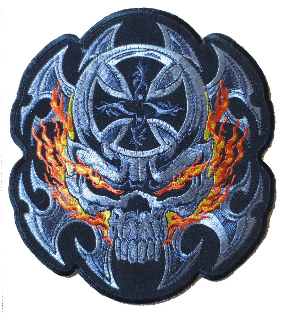 

Free Shipping Details about 7'' Large PATCH Biker Embroidery Patches flame skull crossed 19cm*17cm Green House Patch, Black