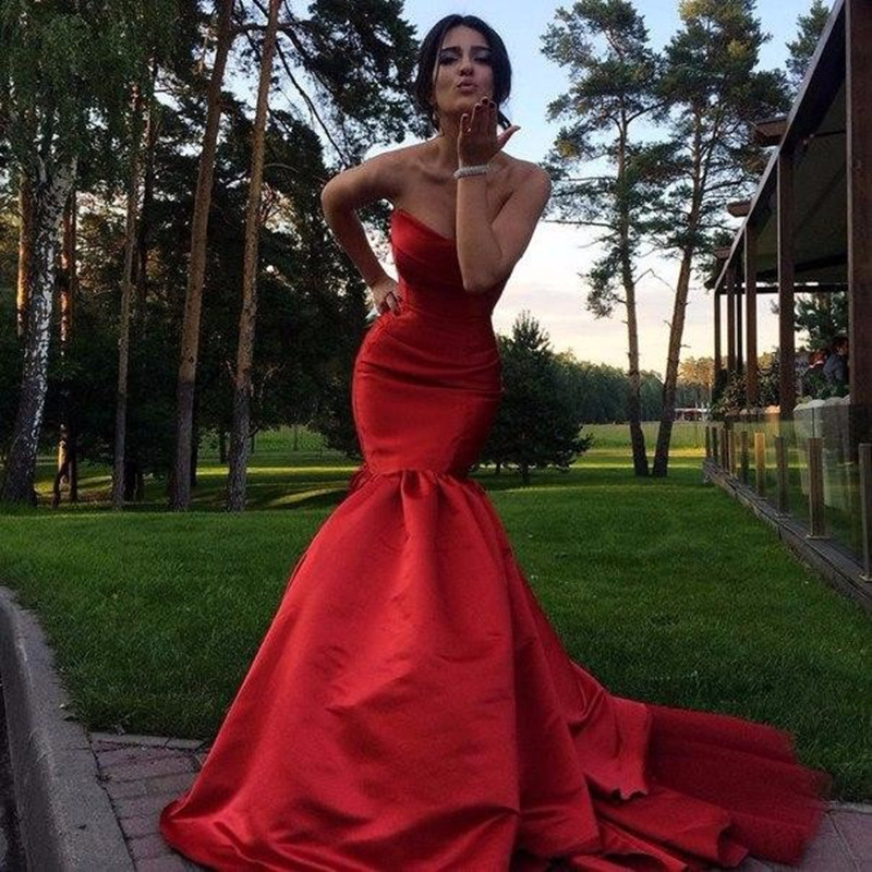

2016 Red Mermaid Evening Dresses Sexy Fitted Long Evening Dress Satin Formal Party Gowns Red Carpet Dresses, Blue