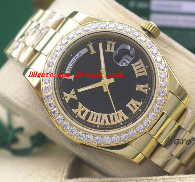 

Luxury Watches New Style 18kt Gold Black Dial Roman 118348 Diamond Bezel 41mm Automatic Fashion Men's Watch Wristwatch