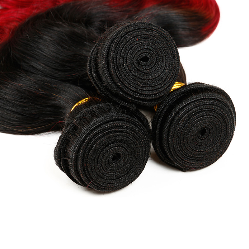

Body wave hair bundle 100% Human Peruvian hair Ombre Color T1B/99J 100g/pc&3pcs/Lot , FREE DHL
