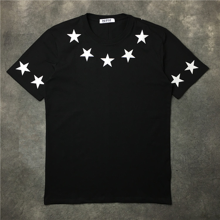 

Summer Hot sell Brand Top Men T-Shirt Men short sleeves White five pointed star T Shirt Men Tee Casual fashion T Shirts, White;black