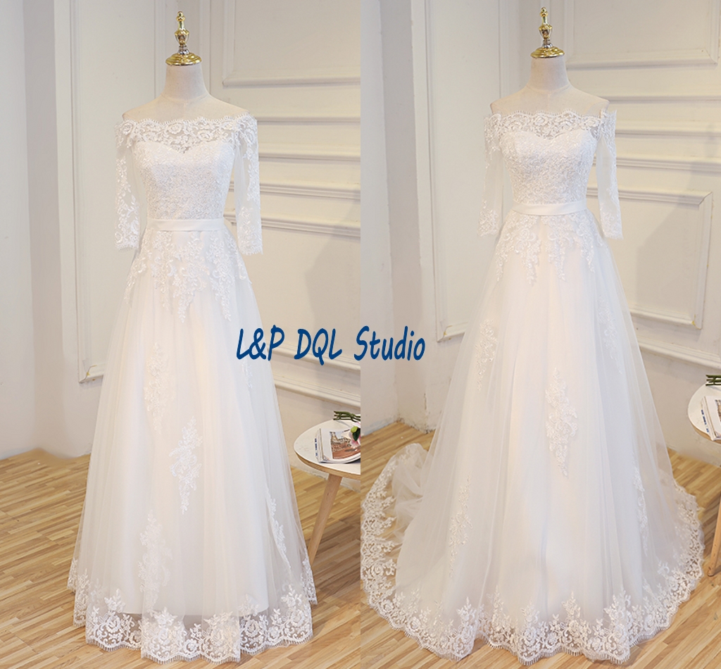 

Real Pictures Lace Wedding Dresses Strapless Lace-up Back Floor-Length/Sweep Train Lace Vintage Wedding Dresses Custom made Plus Size, Champagne