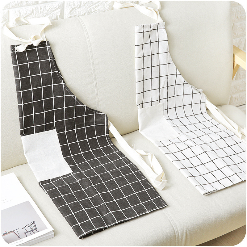 

Plaid Cotton Linen Apron Kitchen Housework Adjustable Restaurant Chef Aprons for Women with 1 Pocket 122246