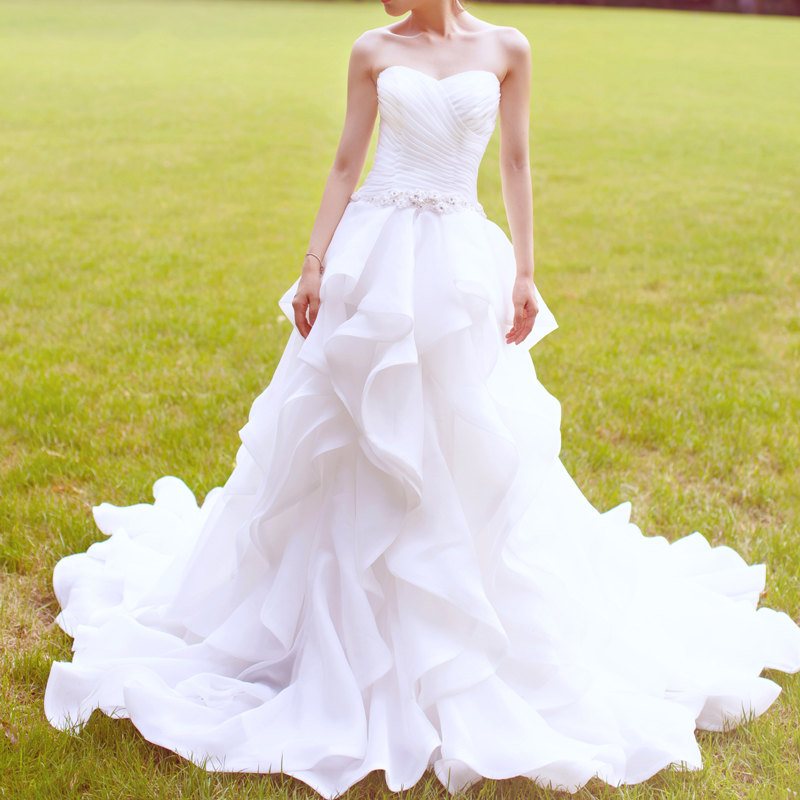 

Eye Catching Ball Gown Wedding Dresses Court Train Bridal Gowns Sweetheart Lace-up Back Organza Weding Dress with Hand Made Flower Sash, Pink