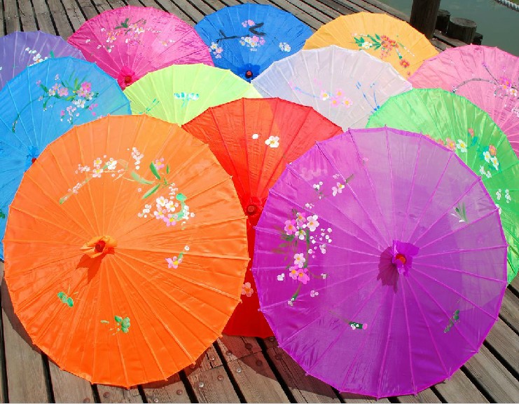 

Free shipping 50pcs/lot assorted colors traditional Chinese silk parasol,wedding umbrella for bride and gifts