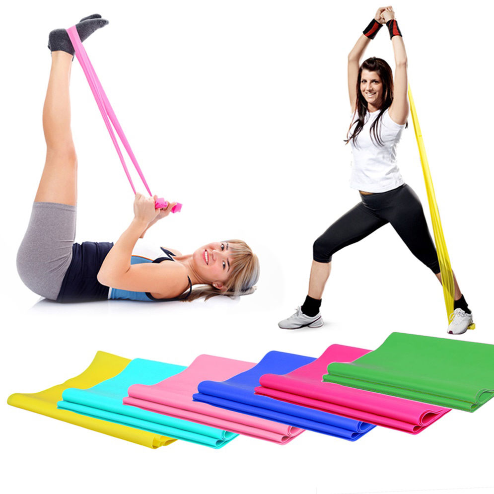 

1.5m Elastic Yoga Pilates Rubber Stretch Resistance Exercise Fitness Band Arm Back Leg Training sport, Mixed color