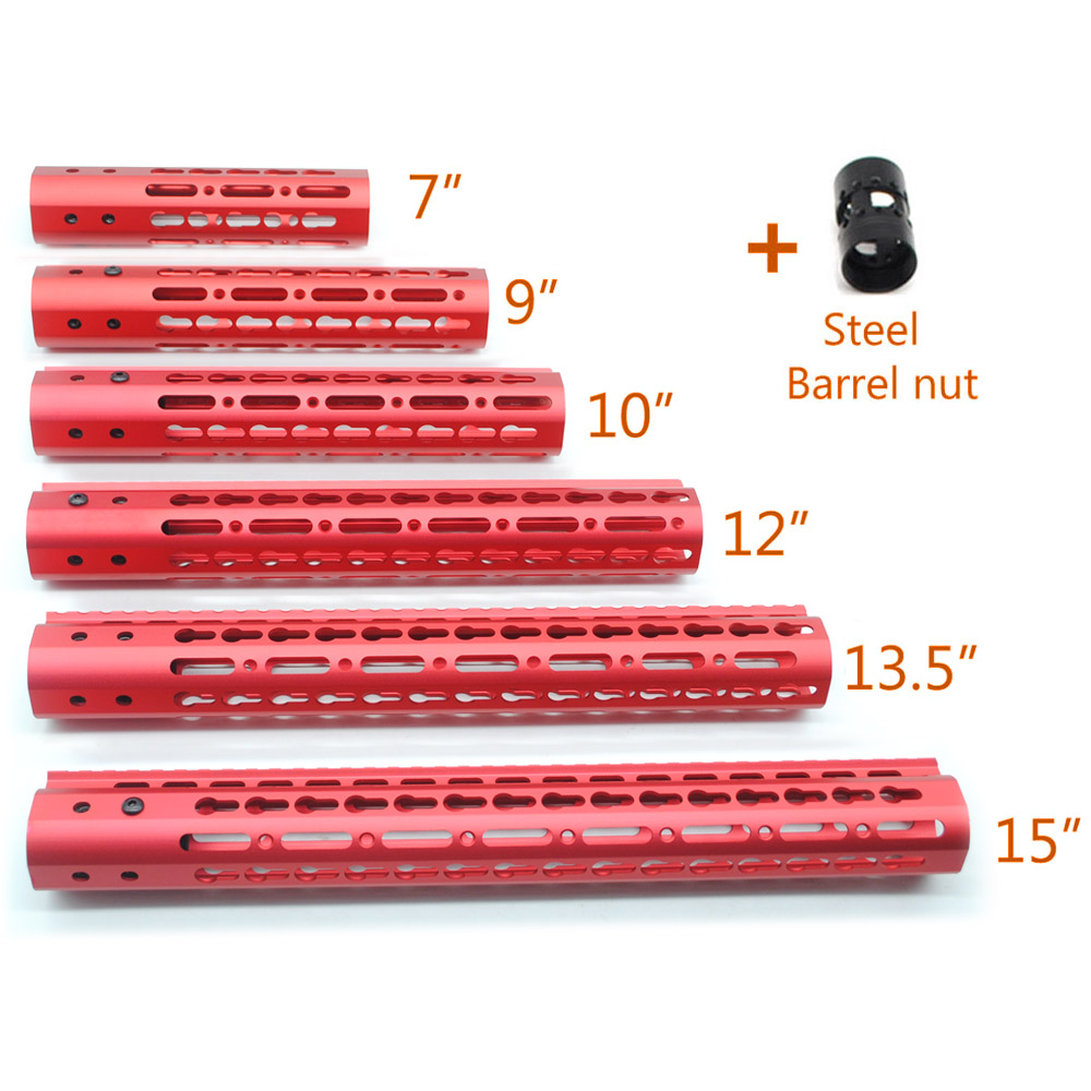 

Red Anodized 7/9/10/12/13.5/15'' inch Keymod Handguard Rail Free Floating Picatinny Mount System Steel Barrel Nut, Red color