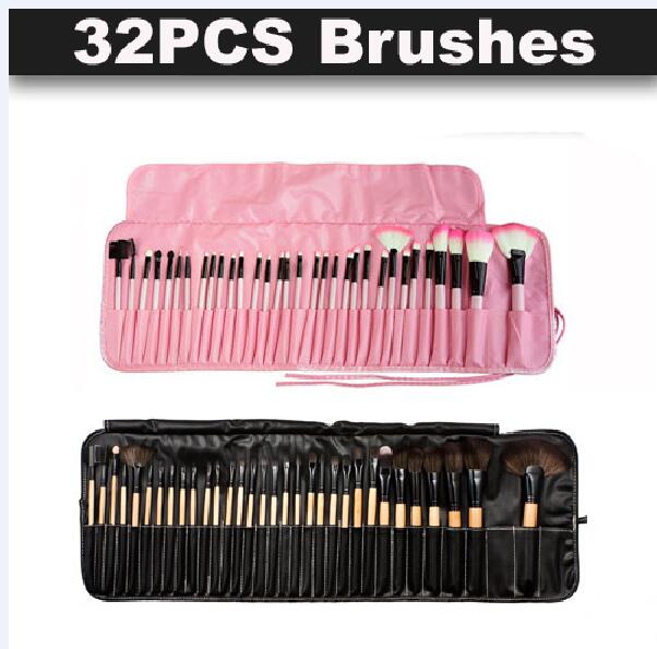 

32pcs Professional Makeup Brushes Wood pink black mini Set Cosmetic Brush Set Roll Up Case Eyeliner Eyeshadow Brush Makeup Tools