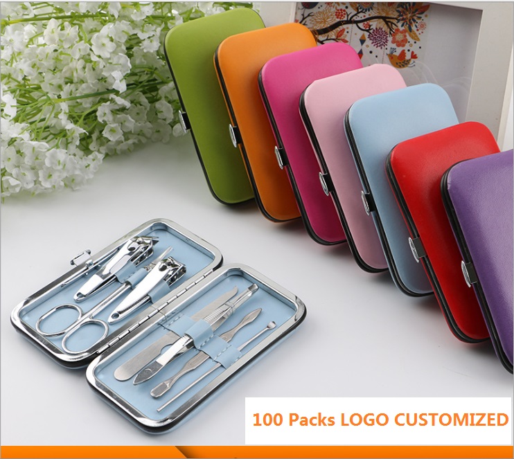 Color Pack sacs Outils à ongles 7 pcs ensembles de manucure coupe-ongles ciseaux pince à épiler ensemble de soins de toilettage kits d'art d'ongl