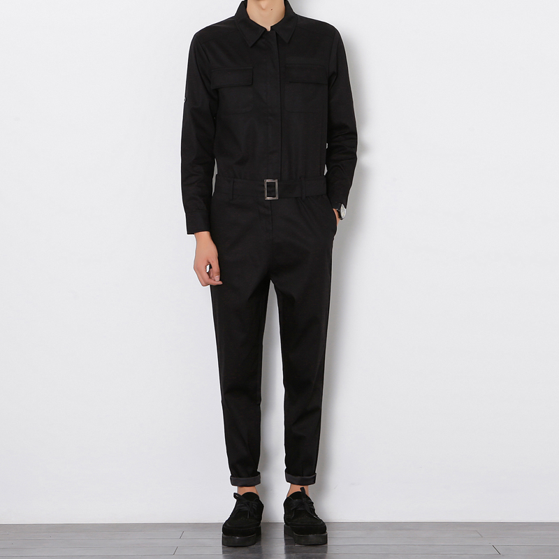 

Wholesale-2016 autumn new men jumpsuit male long sleeved jumpsuit a piece pants overalls Tooling casual fashion trousers Q251, Black