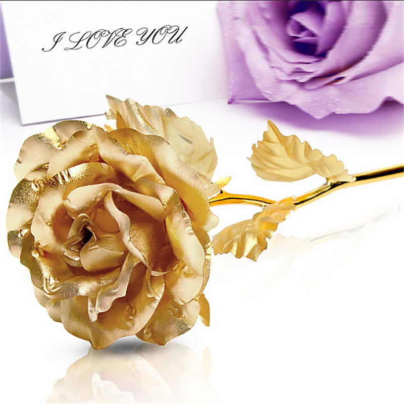 Vente en gros - 24CM Fabriqué à la main à la main 24k Feuille d'or Rose Fleur Trempé Longue Tige Amoureux Cadeau de mariage Couleur aléatoire
