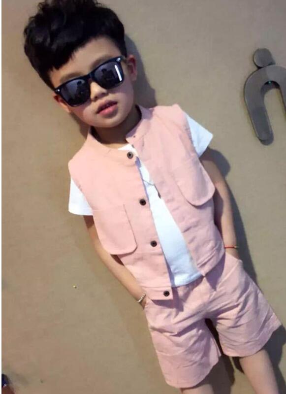 Vêtements pour garçon Bébé garçon Ensembles courts de trois pièces Modes pour garçons Vente en gros d'été Vêtements pour garçons Garçons Gilet +