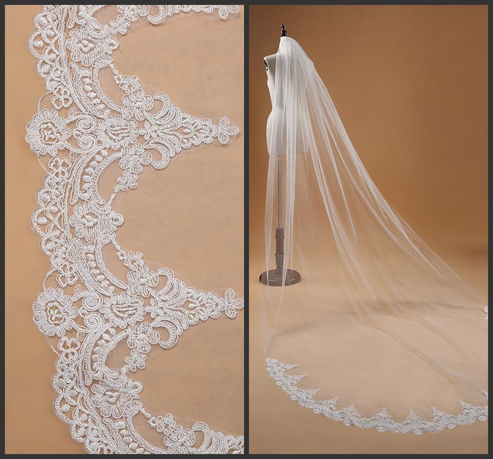 

3M White Ivory Cathedral Bridal Veil Wedding lace Edge one layer, Black