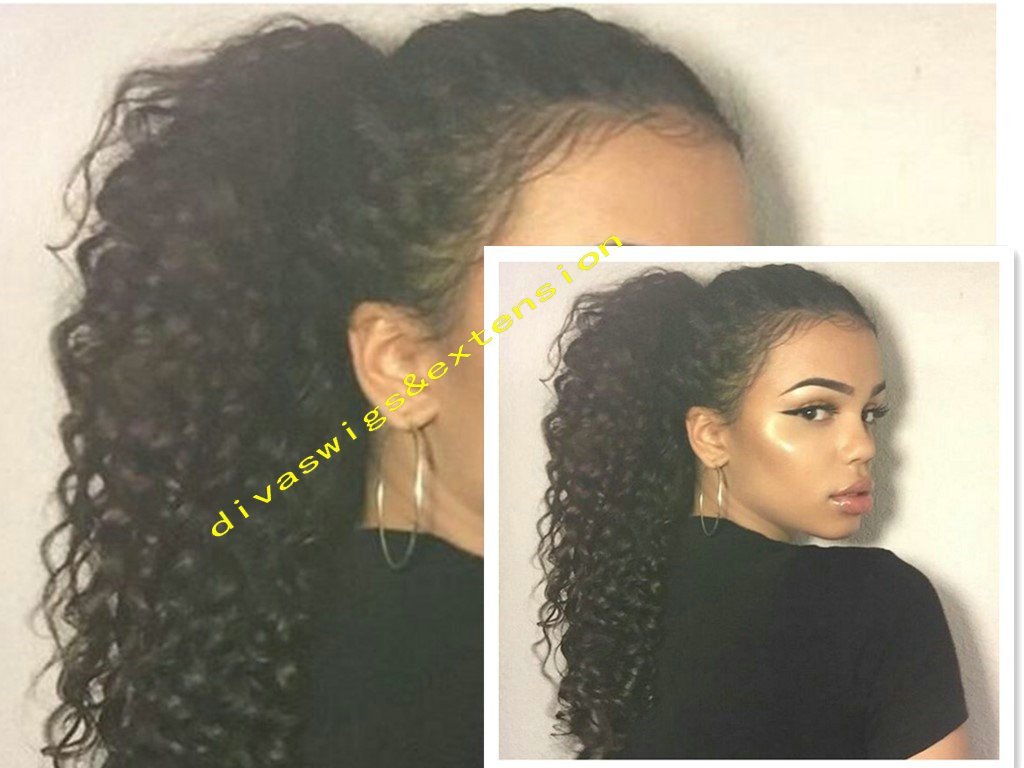 

18" Kinky Curly Brazilian Virgin Hair Drawstring Ponytail 1b Human Hair pony tail For Black Women 1 piece horsetail extension