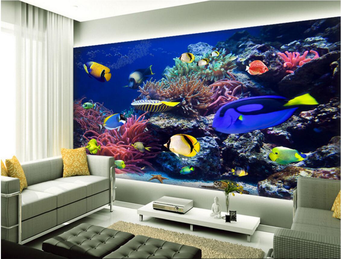 

3d room wallpaper custom photo mural undersea world fish sea pavilion painting background home decor 3d wall murals wallpaper for walls 3 d, Non-woven
