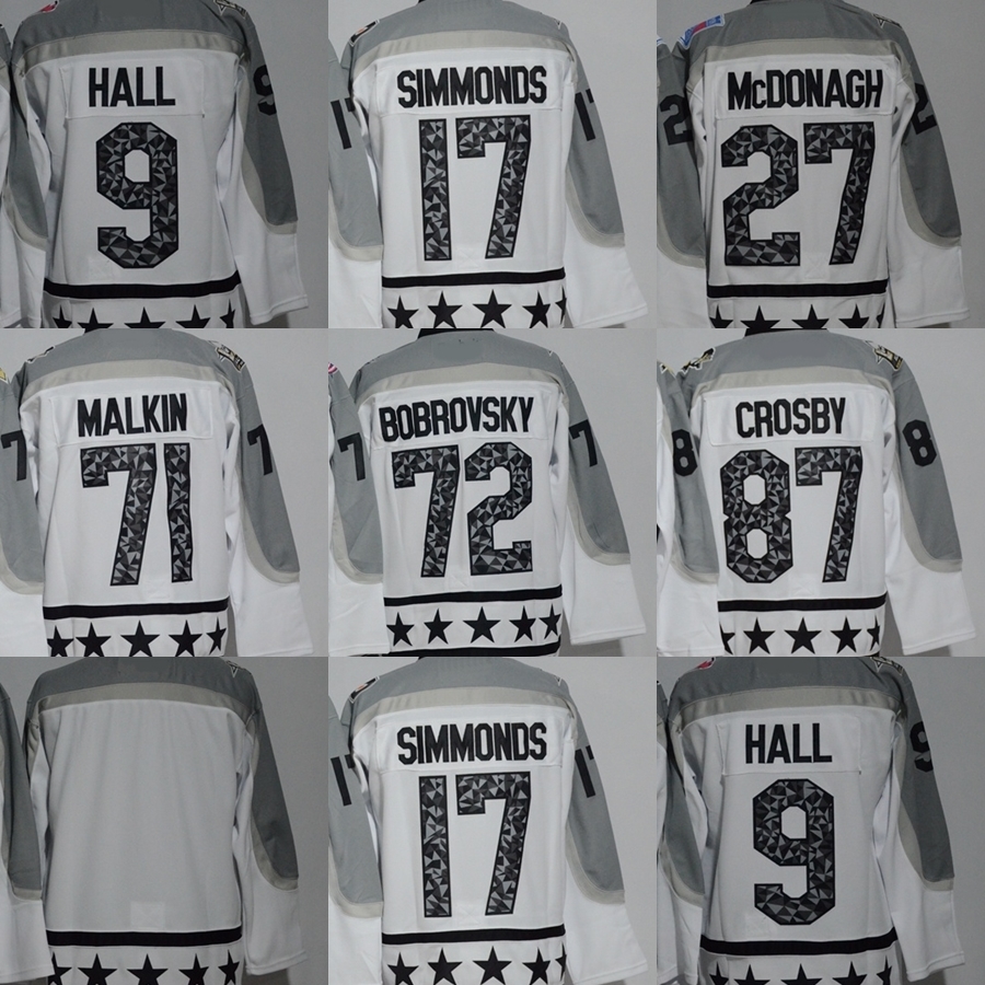 

Factory Outlet Men's #71 Malkin #87 Crosby #72 Bobrovsky #17 Simmonds #9 Hall #27 McDonagh Blank White 2017 All-Star Game hockey Jerseys, Black;red