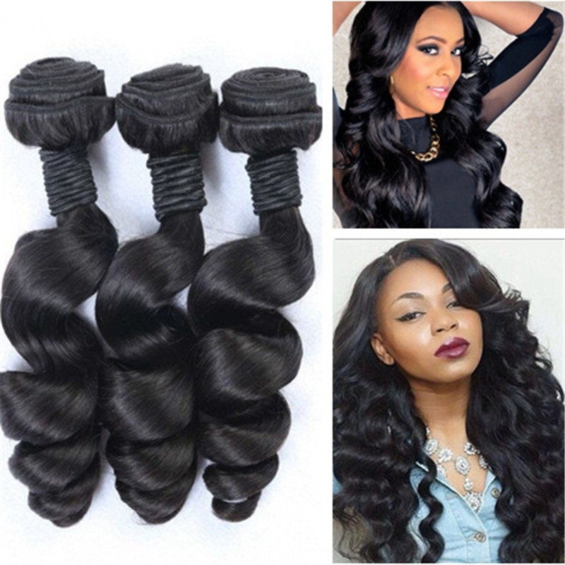 

8A grade human hair wefts loose wave 3 bundles of human hair sale malaysian wavy hair, Black;brown
