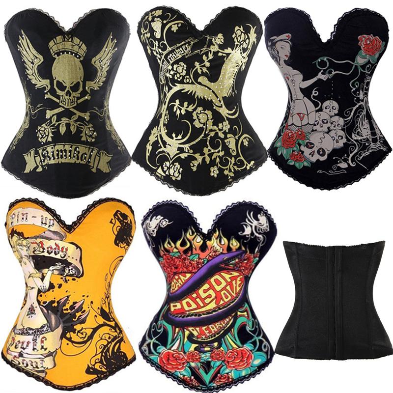 

Hot Sale Corset Top Punk Sexy Corset Bustier Skull Corsets Fashion Corselet Women Halloween Party Club Wear Tops Plus Size S-2XL, Rose skull nurse