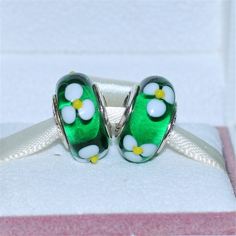 5pcs Paon verre vert cristal perles lampwork pour bracelet européen /& Bracelet