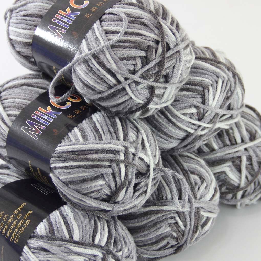 

Soft 6ballsx50g NewCotton dyed Hand Knitting Wool Socks Scarf Baby Yarn Gray-black 07, Multi-colored