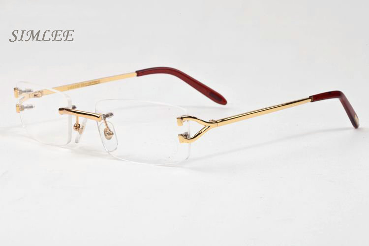 

2018 high quality designer sunglasses for men unisex rimless clear glasses fashion men glasses gold silver metal frame buffalo horn glasses
