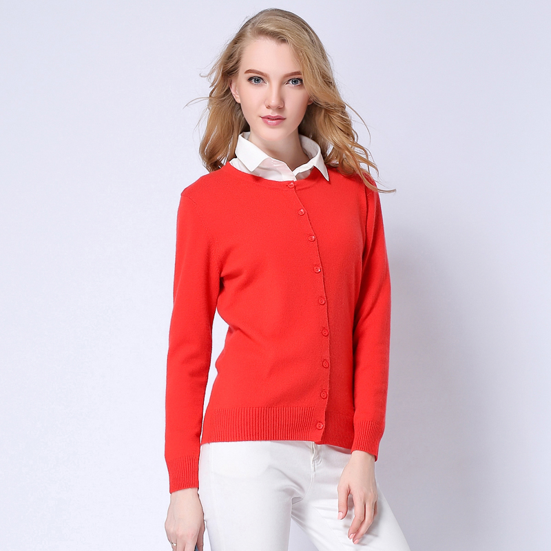 

Wholesale-Ladies 2016 New Fashion Long Sleeve Cashmere Cardigan For Women Spring Autumn Knitted Crewneck Slim Cardigan Sweater Female Tops, Rose red